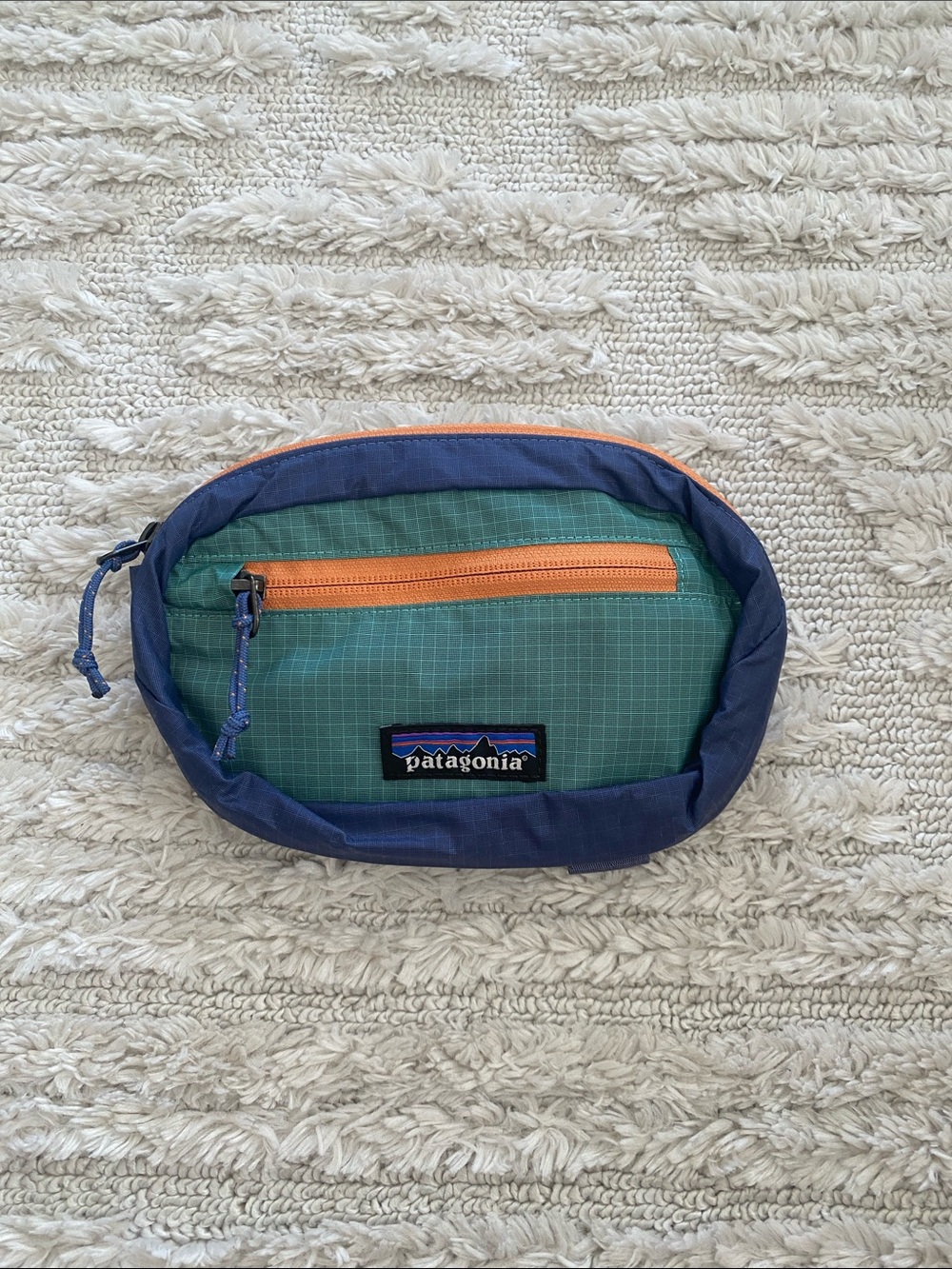 Patagonia Green & Navy Waist Pack with Orange Zipper